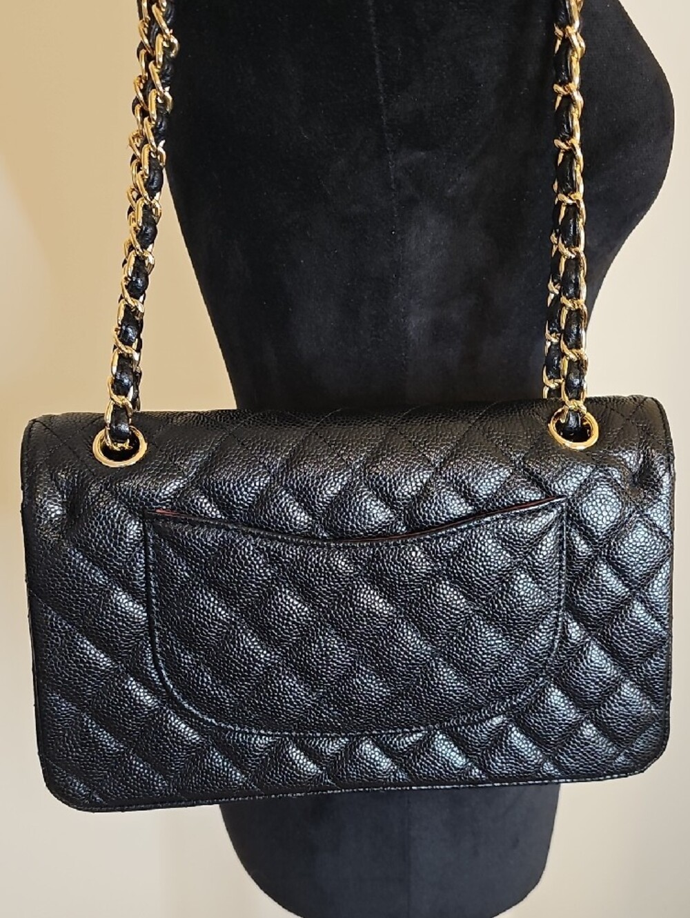 Black Quilted Shoulder Classic Flap Bag with Gold Chain Strap - Picture 8 of 16